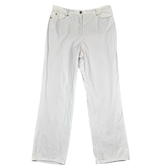 St. John Sport Pants Women's 12 White Gold Jeans Pockets Quiet Luxury Preppy Mom - Picture 1 of 9